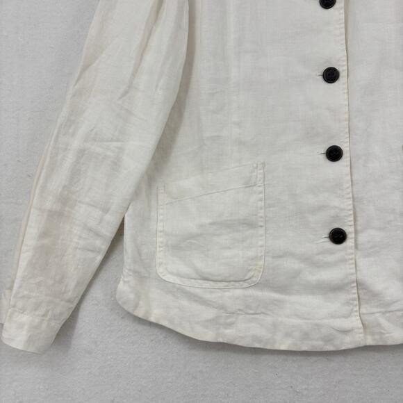 J. Jill Blazer Jacket Womens Size M White Linen Button Up Pockets Cinch Back - Picture 4 of 10
